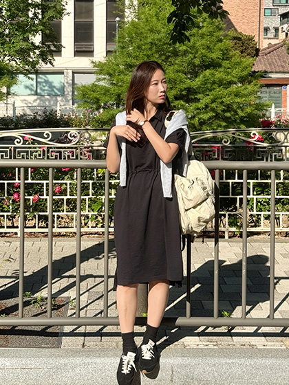 @lovelyna__eun / 여성 리뉴 시어서커 반팔 폴로 원피스